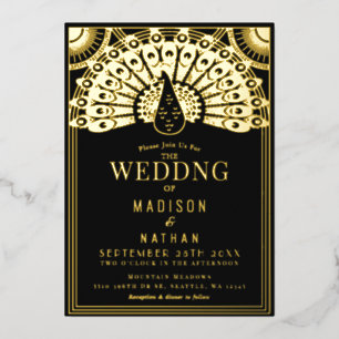Art Deco Peacock Wedding Foil Einladung