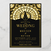 Art Deco Peacock Wedding Foil Einladung (Vorderseite)