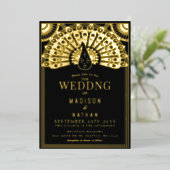 Art Deco Peacock Wedding Foil Einladung (Stehend vorne)