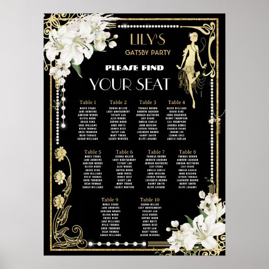 Art Deco Pearls floral Gatsby Roaring 20s Sitzplät Poster (Vorne)