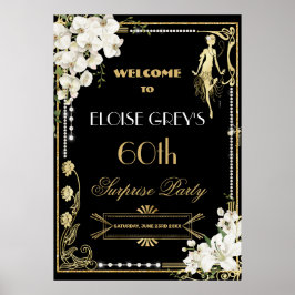 Art Deco Pearls White Floral Gatsby 20's Willkomme Poster