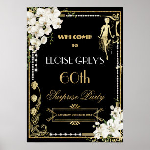 Art Deco Pearls White Floral Gatsby 20's Willkomme Poster