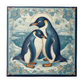 Art Deco Penguin Ice Bird Couple Snow Ocean Floral Fliese (Vorderseite)