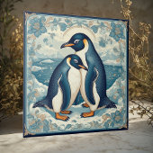 Art Deco Penguin Ice Bird Couple Snow Ocean Floral Fliese