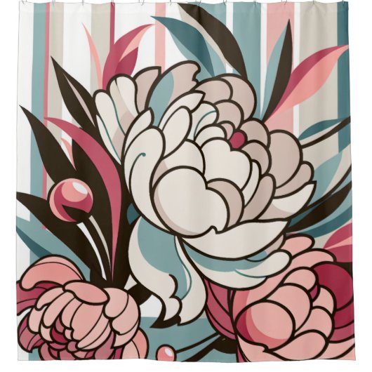 Art Deco Peonies Duschvorhang (Vorderseite)
