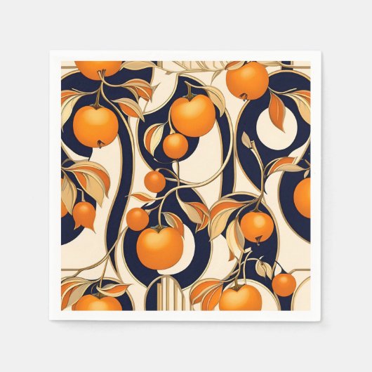 Art Deco Persimmon Fruchtmuster Serviette (Vorderseite)