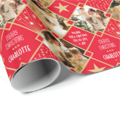 Art Deco Personalisiert Name Fotos Weihnachten Rot Geschenkpapier (Rolleneckpunkt)