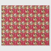 Art Deco Personalisierte Fotos Weihnachten Deep Re Geschenkpapier (Flach)