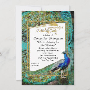 Art Deco Pfau Gold Glitter Hollywood Geburtstag Einladung