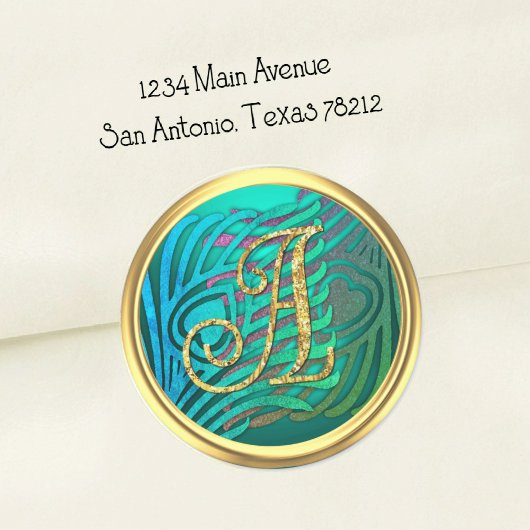 Art Deco Pfau Monogramm 3 Gold Runder Aufkleber