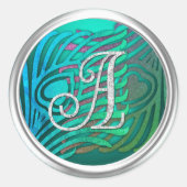 Art Deco Pfau Monogramm 3 Silber Runder Aufkleber (Vorderseite)