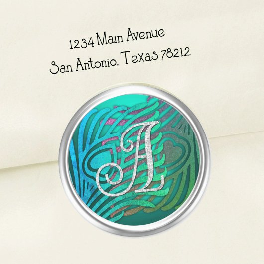 Art Deco Pfau Monogramm 3 Silber Runder Aufkleber