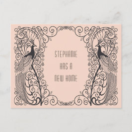Art Deco Pfau Neue Adressenverschiebung Ankündigungspostkarte