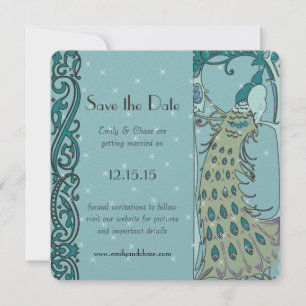 Art Deco Pfau Save the Date Einladungen