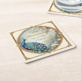 Art Deco Pfaue Blume Elegante 50 Jahre Rechteckiger Pappuntersetzer (angewinkelt)