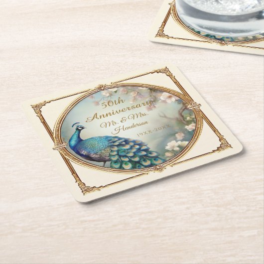 Art Deco Pfaue Blume Elegante 50 Jahre Rechteckiger Pappuntersetzer (angewinkelt)