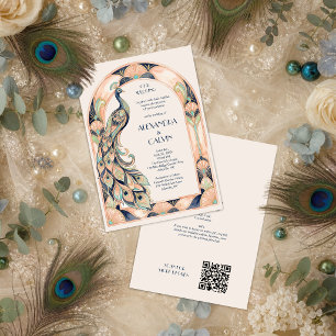 Art Deco Pfauenbogen-Hochzeit QR TLW26 Einladung