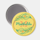 Art Deco Pfauenfeder-Monogramm-Schablone Magnet (Vorderseite/Rückseite)