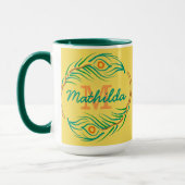 Art Deco Pfauenfeder-Monogramm-Schablone Tasse (Links)