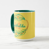 Art Deco Pfauenfeder-Monogramm-Schablone Tasse (Vorderseite Links)