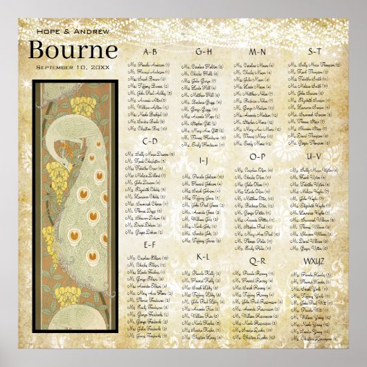 ART DECO Pfauenhochzeitkarte Poster (Vorne)