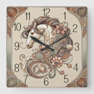 Art Deco Pferd Quadratische Wanduhr