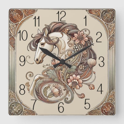 Art Deco Pferd Quadratische Wanduhr (Vorderseite)