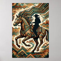 Art Deco Pferd-und-Reiter-Plakat - Geometrischer W