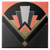 Art-Deco-Pfirsich im Lüfterstil Fliese (Vorderseite)