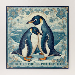 Art Deco Pinguin Eis Vogel Paar Blumen Schnee Ozea Puzzle