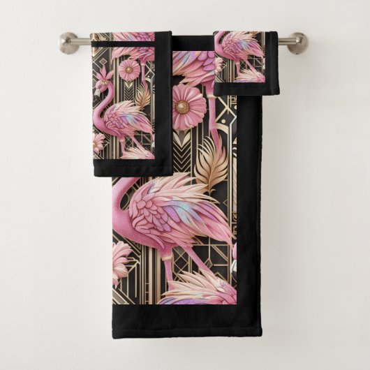 Art Deco Pink and Rainbow Flamingo  Badhandtuch Set (Insitu)
