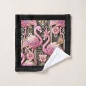 Art Deco Pink and Rainbow Flamingo  Badhandtuch Set (Waschlappen)