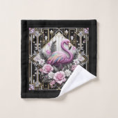 Art Deco Pink and Rainbow Flamingo  Badhandtuch Set (Waschlappen)