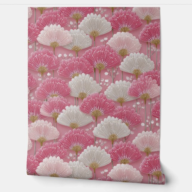 Art Deco Pink and White Flowers Tapete (Abrollen)