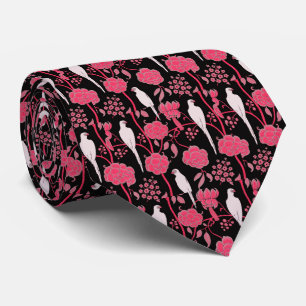 ART DECO PINK BLUME, WEISSE TEILE AUF SCHWARZ KRAWATTE