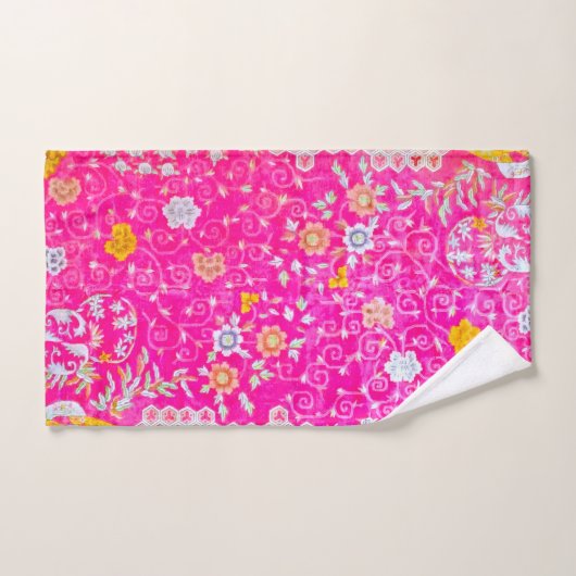 Art Deco Pink Blumenstrauß Badetuch Set (Handtuch)