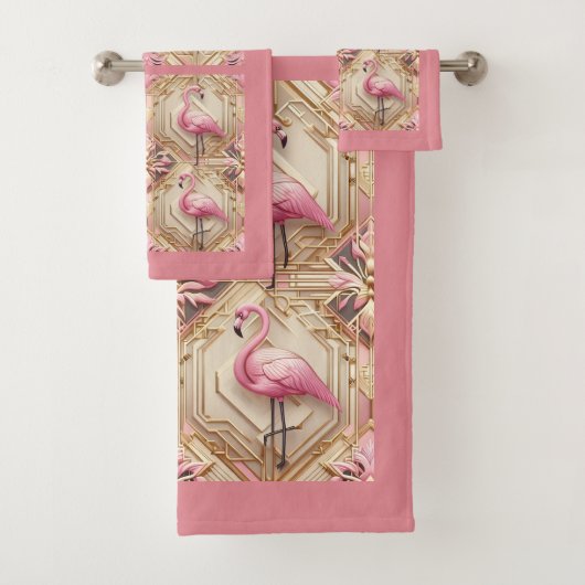 Art Deco Pink Flamingo  Badhandtuch Set (Insitu)