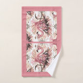 Art Deco Pink Flamingo  Badhandtuch Set (Handtuch)