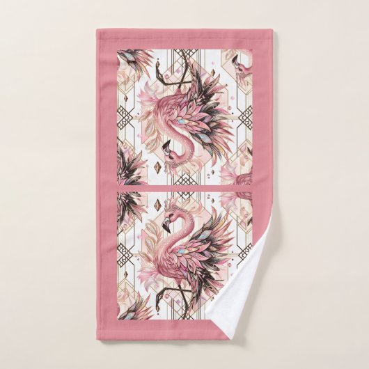 Art Deco Pink Flamingo  Badhandtuch Set (Handtuch)
