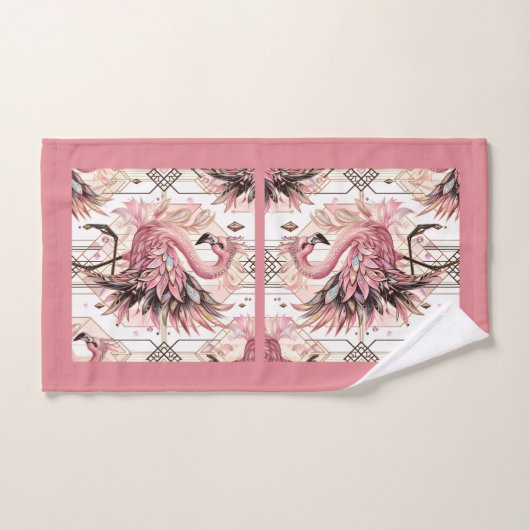Art Deco Pink Flamingo  Badhandtuch Set (Handtuch)