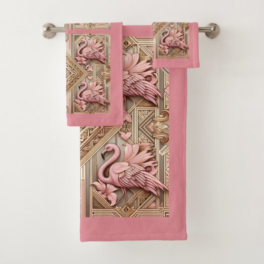 Art Deco Pink Flamingo  Badhandtuch Set (Insitu)