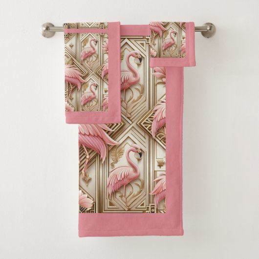 Art Deco Pink Flamingo  Badhandtuch Set (Insitu)
