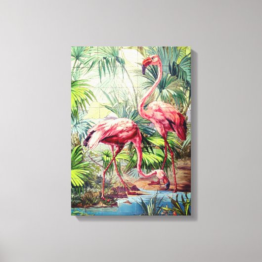 Art Deco Pink Flamingos Leinwanddruck (Vorderseite)