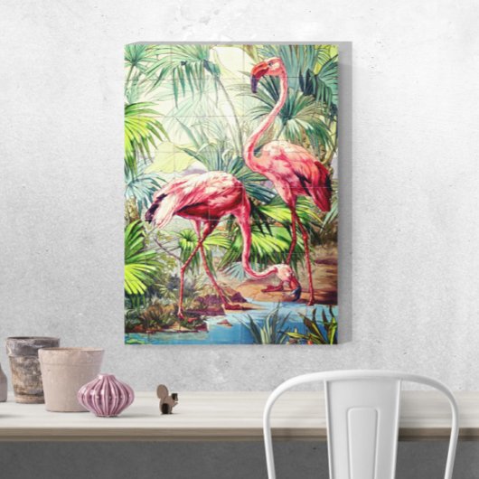 Art Deco Pink Flamingos Leinwanddruck