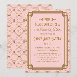 Art Deco Pink Geburtstagsparty Einladungen
