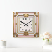 Art Deco Pink Quadratische Wanduhr (Zuhause)