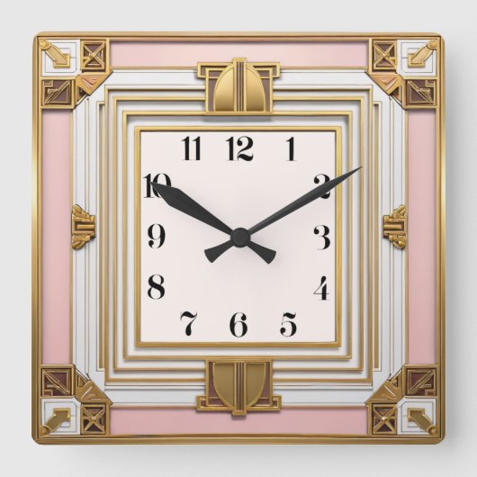Art Deco Pink Quadratische Wanduhr (Vorderseite)