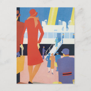 Art Deco Plakat der belgischen Fähre Postkarte