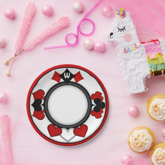 Art Deco Playing Card Anzug - Mit Monogramm Pappteller (Party)