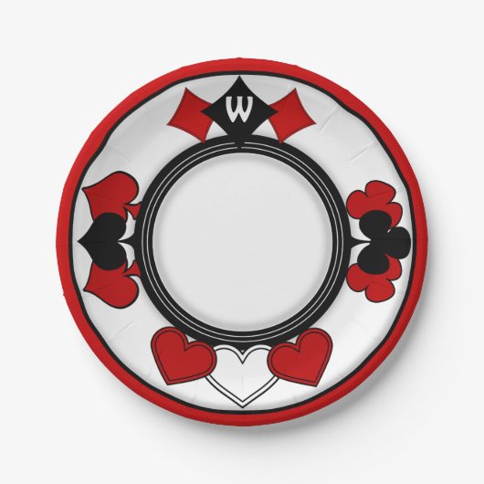 Art Deco Playing Card Anzug - Mit Monogramm Pappteller (Vorderseite)